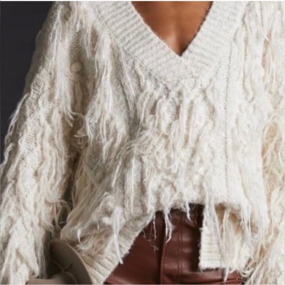 Anthropologie Fringe Cozy Cream Pull-Over Sweater- Small - Picture 14 of 16